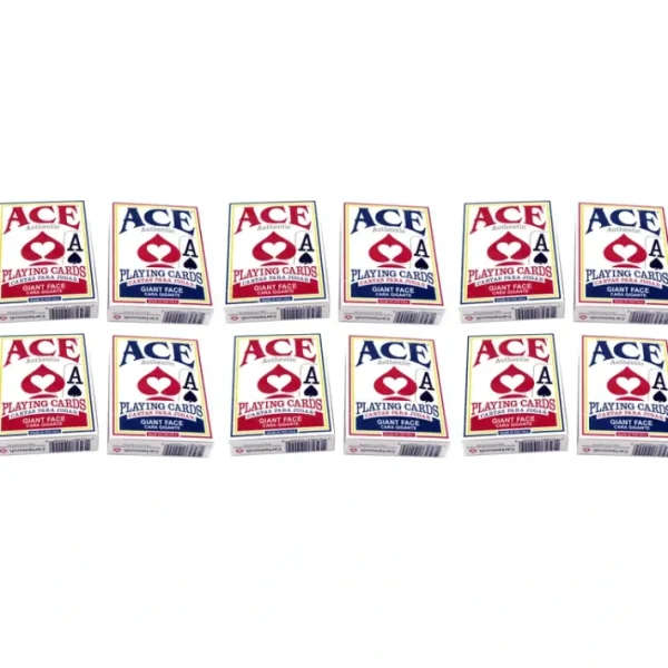 Ace Standard Size Playing Cards with Giant Faces - 6 Red Decks, 6 Blue Decks - Your Source for Gaming Essentials Cheap