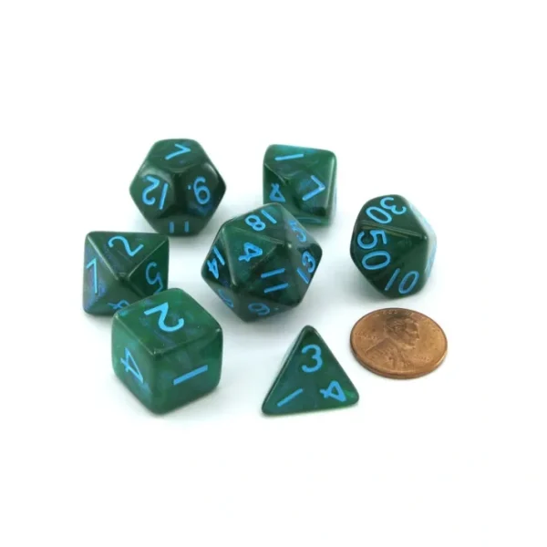 Acrylic Stardust 7-Die Polyhedral 16mm Dice Set - Green with Blue Numbers - Your Source for Gaming Essentials Discount