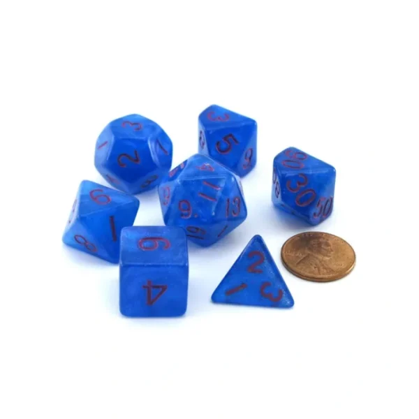 Acrylic Stardust 7-Die Polyhedral 16mm Dice Set - Blue with Purple Numbers - Your Source for Gaming Essentials Store