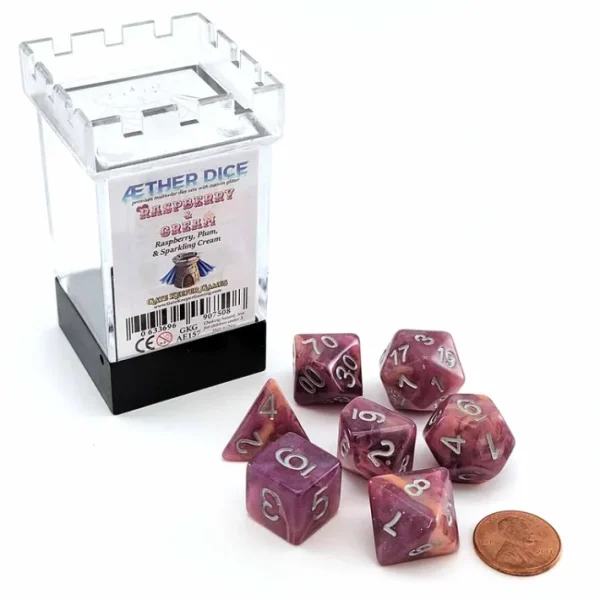 Aether Dice 7 Piece Polyhedral DnD Dice Set - Rasberry and Cream - Your Source for Gaming Essentials Cheap