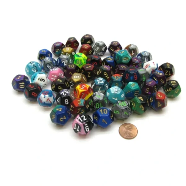 Bag of 50 Assorted Loose Gemini D12 Chessex Dice - Your Source for Gaming Essentials Cheap