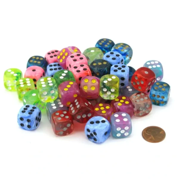 Bag of 50 Assorted Loose Lab Dice 2 16mm D6 Chessex Dice with Pips - Your Source for Gaming Essentials Cheap