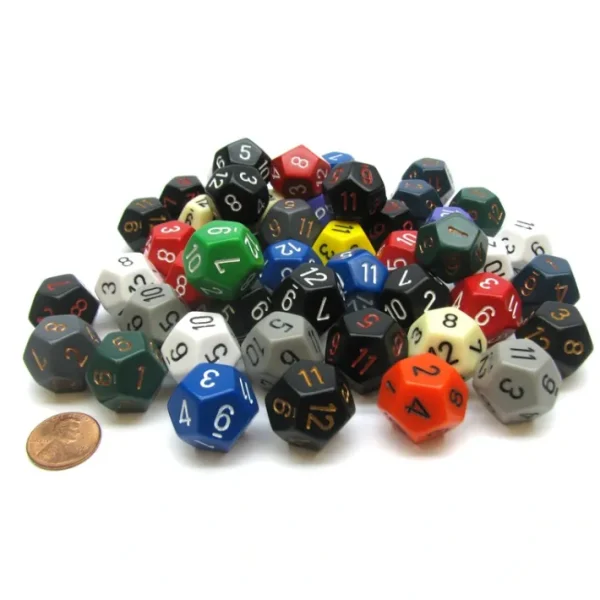 Bag of 50 Assorted Loose Opaque Polyhedral 18mm D12 Dice - Your Source for Gaming Essentials Store