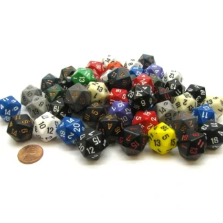 Bag of 50 Assorted Loose Opaque Polyhedral 19mm D20 Dice - Your Source for Gaming Essentials Fashion