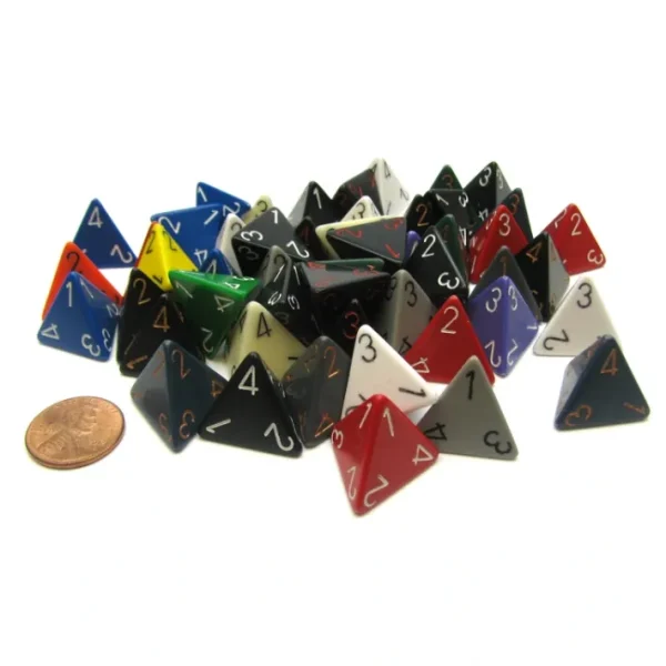 Bag of 50 Assorted Loose Opaque Polyhedral D4 Dice - Your Source for Gaming Essentials Shop