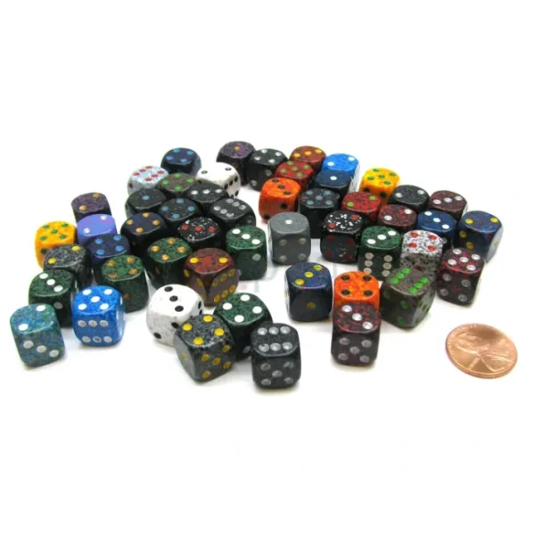 Bag Of 50 Assorted Loose Speckled 12mm D6 Chessex Dice with Pips - Your Source for Gaming Essentials Cheap