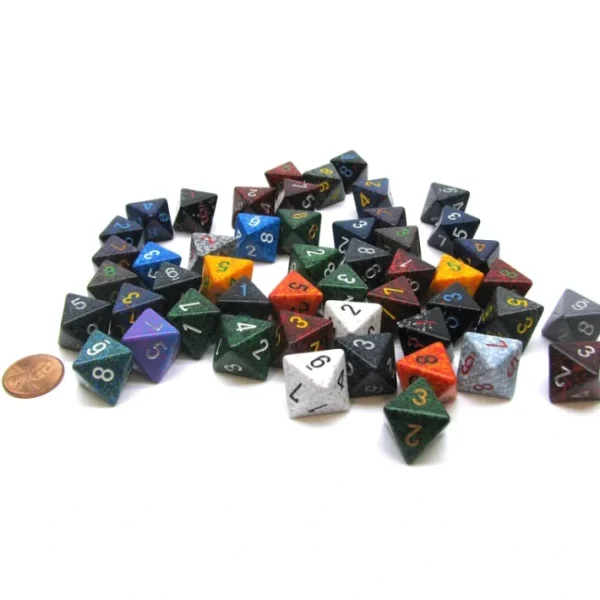 Bag of 50 Assorted Loose Speckled Polyhedral 15mm D8 Dice - Your Source for Gaming Essentials New