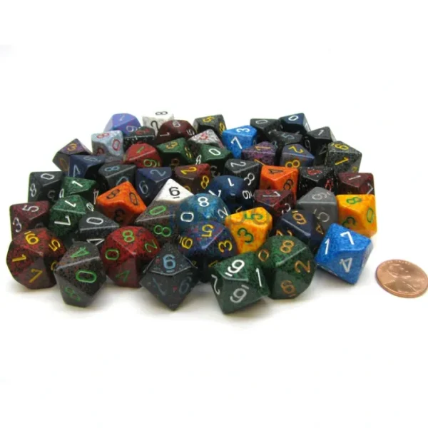 Bag Of 50 Assorted Loose Speckled Polyhedral 16mm D10 Chessex Dice - Your Source for Gaming Essentials Hot