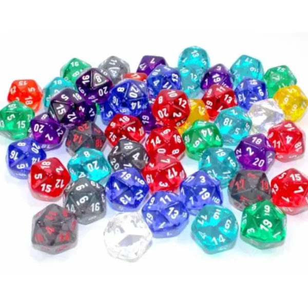 Bag of 50 Assorted Loose Translucent d20 Dice - Your Source for Gaming Essentials Discount