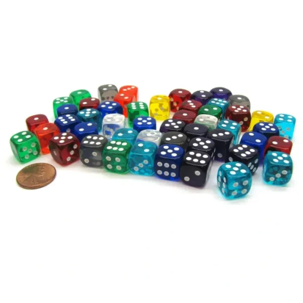 Bag of 50 Assorted Loose Translucent 12mm D6 Dice - Your Source for Gaming Essentials Store