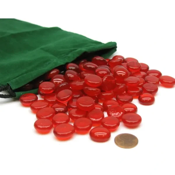 Bag of 100 Blood Stone Gaming Glass Stones with Green 6x9" Cloth Storage Bag - Your Source for Gaming Essentials Sale