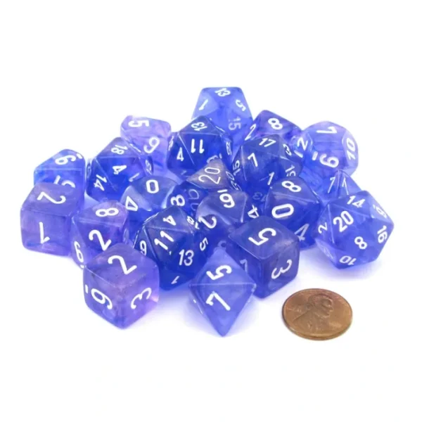 Bag of 20 Borealis Polyhedral Dice - Purple with White Numbers - Your Source for Gaming Essentials Discount