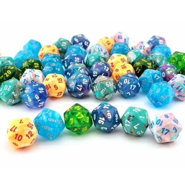 Bag of 50 d20s Dice Menagerie #10 - Marble, Festive, and Borealis Mix - Your Source for Gaming Essentials Cheap