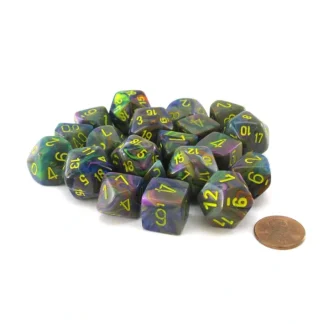 Bag of 20 Festive Polyhedral Dice - Rio with Yellow Numbers - Your Source for Gaming Essentials Discount