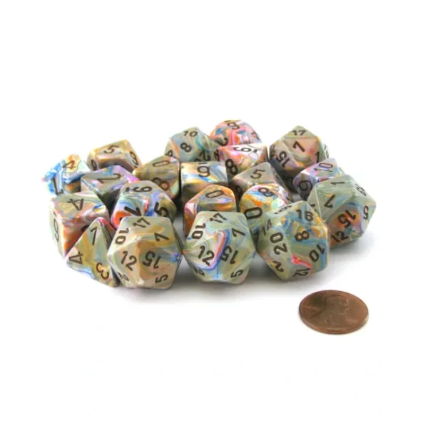 Bag of 20 Festive Polyhedral Dice - Vibrant with Brown Numbers - Your Source for Gaming Essentials Cheap