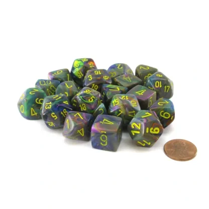 Bag of 20 Festive Polyhedral Dice - Rio with Yellow Numbers - Your Source for Gaming Essentials Discount