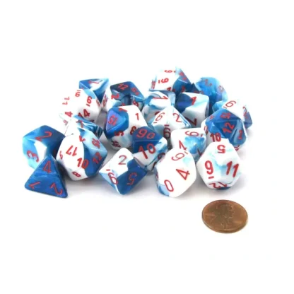 Bag of 20 Gemini Polyhedral Dice - Astral Blue-White with Red Numbers - Your Source for Gaming Essentials Hot