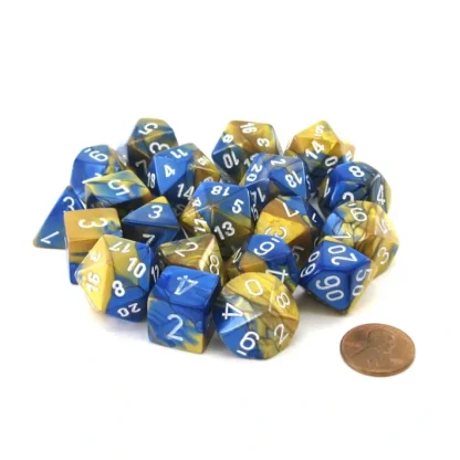Bag of 20 Gemini Polyhedral Dice - Blue-Gold with White Numbers - Your Source for Gaming Essentials New