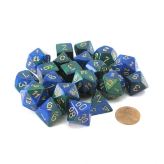 Bag of 20 Gemini Polyhedral Dice - Blue-Green with Gold Numbers - Your Source for Gaming Essentials Discount