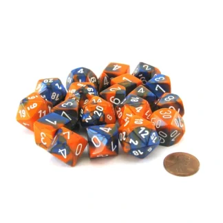 Bag of 20 Gemini Polyhedral Dice - Blue-Orange with White Numbers - Your Source for Gaming Essentials Discount