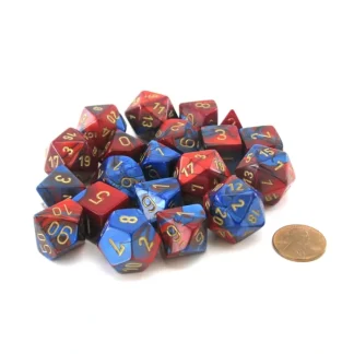 Bag of 20 Gemini Polyhedral Dice - Blue-Red with Gold Numbers - Your Source for Gaming Essentials Sale