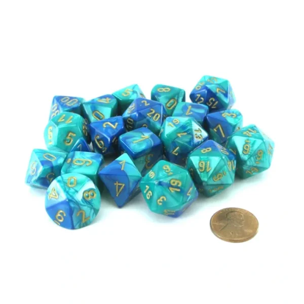 Bag of 20 Gemini Polyhedral Dice - Blue-Teal with Gold Numbers - Your Source for Gaming Essentials Cheap