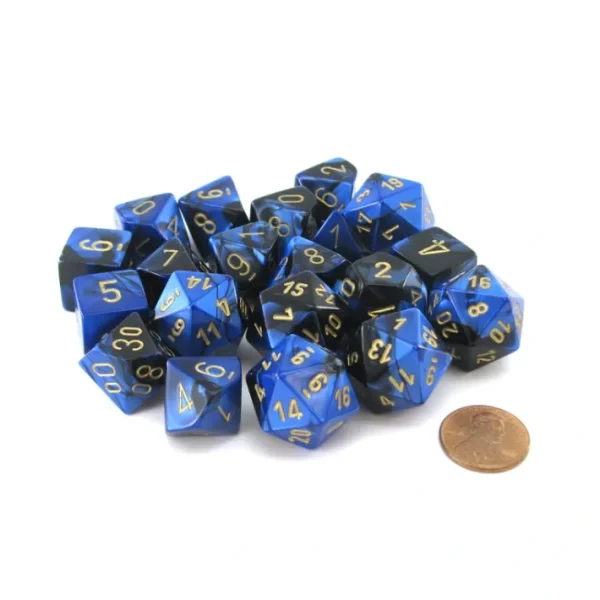 Bag of 20 Gemini Polyhedral Dice - Black-Blue with Gold Numbers - Your Source for Gaming Essentials Store