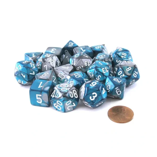 Bag of 20 Gemini Polyhedral Dice - Steel-Teal with White Numbers - Your Source for Gaming Essentials Outlet