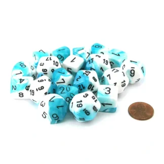 Bag of 20 Gemini Polyhedral Dice - Teal-White with Black Numbers - Your Source for Gaming Essentials Flash Sale