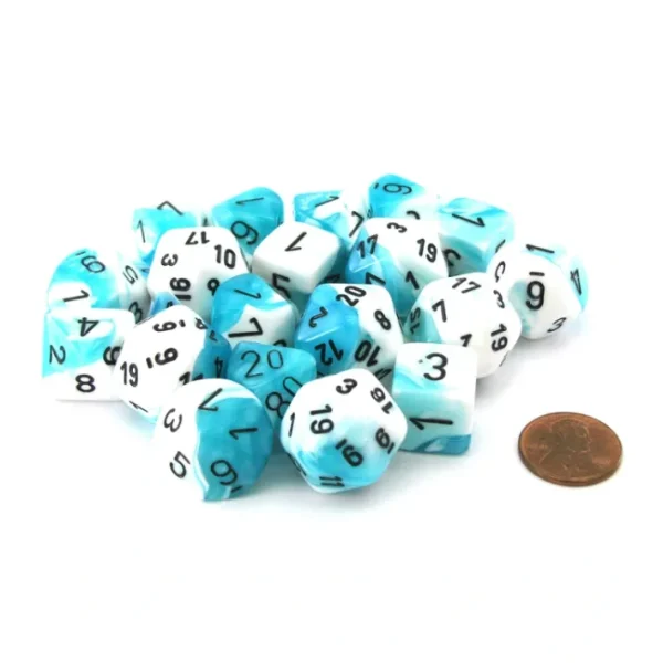 Bag of 20 Gemini Polyhedral Dice - Teal-White with Black Numbers - Your Source for Gaming Essentials Flash Sale