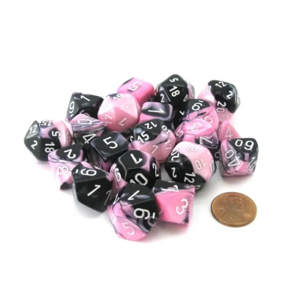 Bag of 20 Gemini Polyhedral Dice - Black-Pink with White Numbers - Your Source for Gaming Essentials Store