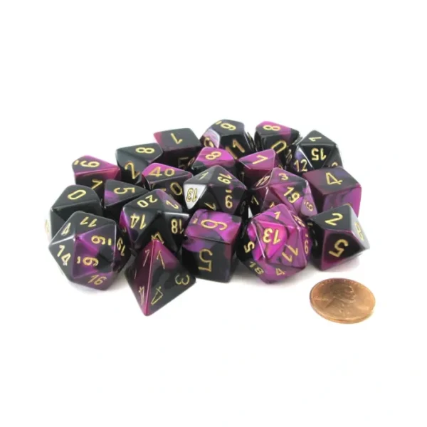 Bag of 20 Gemini Polyhedral Dice - Black-Purple with Gold Numbers - Your Source for Gaming Essentials Flash Sale