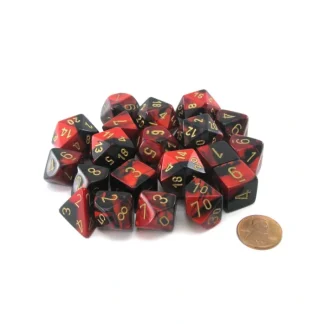 Bag of 20 Gemini Polyhedral Dice - Black-Red with Gold Numbers - Your Source for Gaming Essentials Store