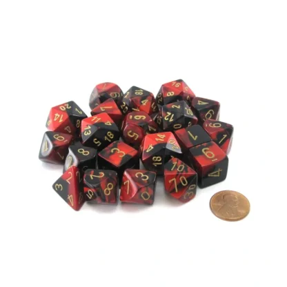 Bag of 20 Gemini Polyhedral Dice - Black-Red with Gold Numbers - Your Source for Gaming Essentials Store