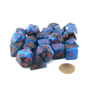 Bag of 20 Gemini Polyhedral Dice - Black-Starlight with Red Numbers - Your Source for Gaming Essentials Cheap
