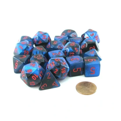 Bag of 20 Gemini Polyhedral Dice - Black-Starlight with Red Numbers - Your Source for Gaming Essentials Cheap