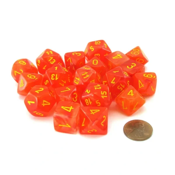 Bag of 20 Ghostly Glow Polyhedral Dice - Orange with Yellow Numbers - Your Source for Gaming Essentials Store