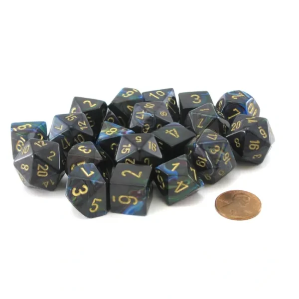 Bag of 20 Lustrous Polyhedral Dice - Shadow with Gold Numbers - Your Source for Gaming Essentials Sale