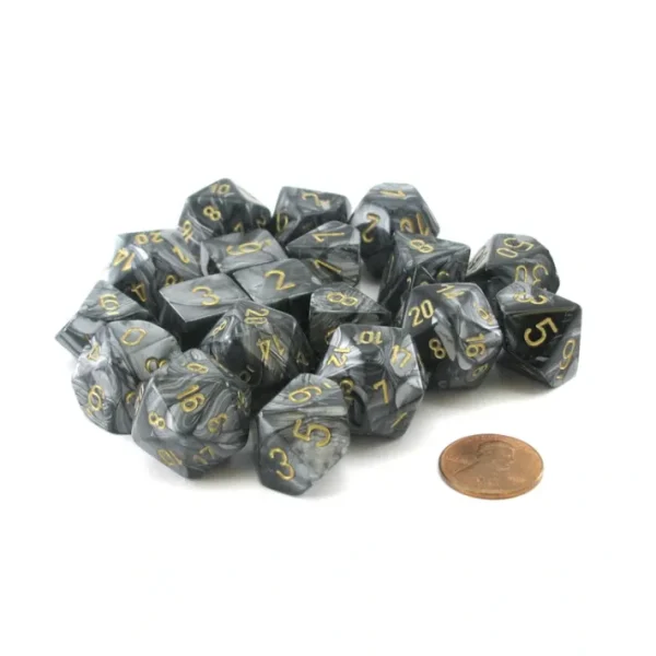 Bag of 20 Lustrous Polyhedral Dice - Black with Gold Numbers - Your Source for Gaming Essentials Outlet