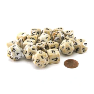Bag of 20 Marble Polyhedral Dice - Ivory with Black Numbers - Your Source for Gaming Essentials Cheap