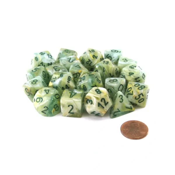 Bag of 20 Marble Polyhedral Dice - Green with Dark Green Numbers - Your Source for Gaming Essentials Clearance