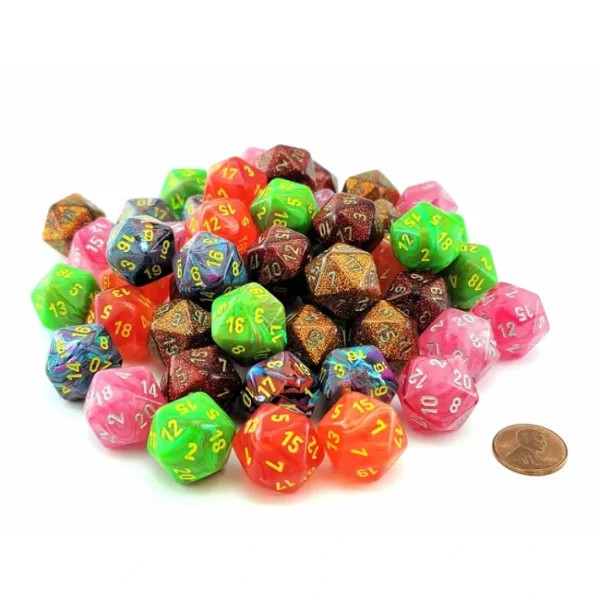 Bag of 50 Menagerie Styles D20 Dice (Festive, Ghostly Glow, Glitter, Vortex) - Your Source for Gaming Essentials Best