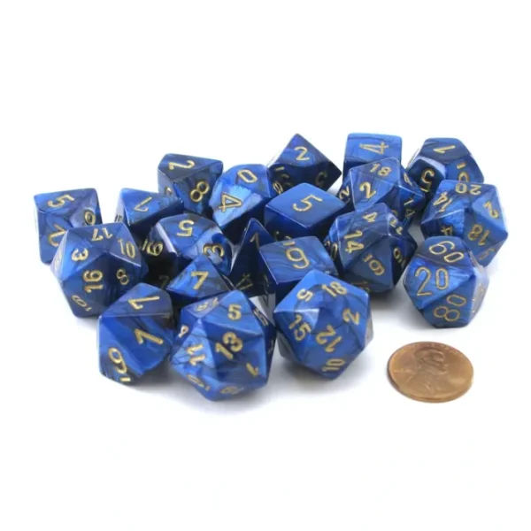 Bag of 20 Scarab Polyhedral Dice - Royal Blue with Gold Numbers - Your Source for Gaming Essentials Outlet