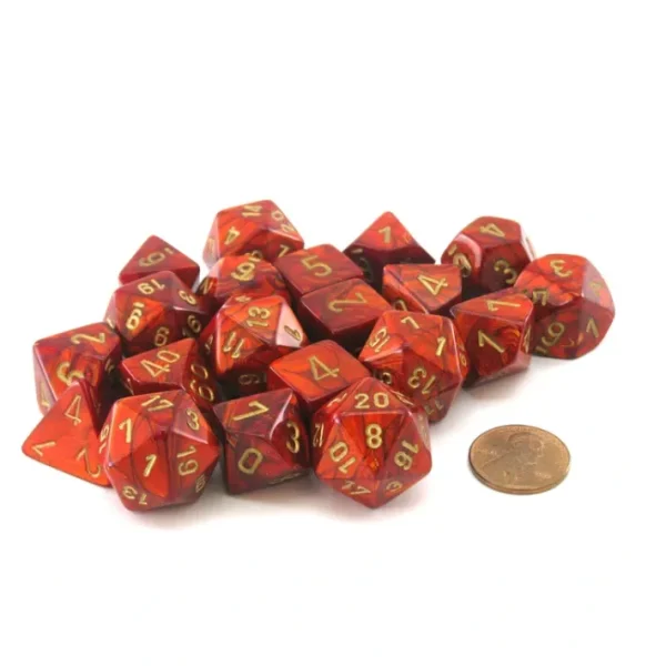 Bag of 20 Scarab Polyhedral Dice - Scarlet with Gold Numbers - Your Source for Gaming Essentials New