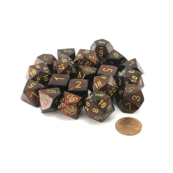 Bag of 20 Scarab Polyhedral Dice - Blue-Blood with Gold Numbers - Your Source for Gaming Essentials Clearance