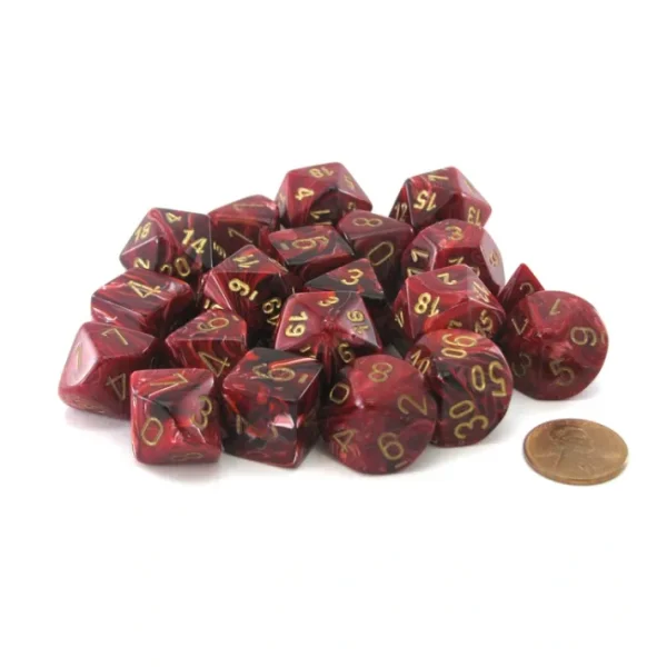 Bag of 20 Vortex Polyhedral Dice - Burgundy with Gold Numbers - Your Source for Gaming Essentials Cheap