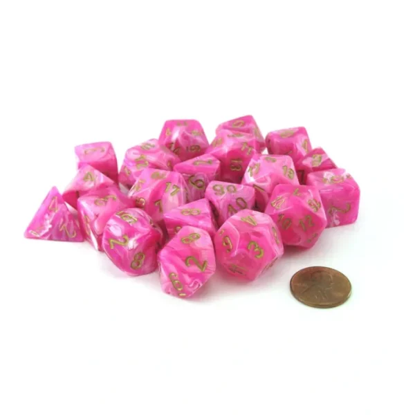 Bag of 20 Vortex Polyhedral Dice - Pink with Gold Numbers - Your Source for Gaming Essentials Flash Sale