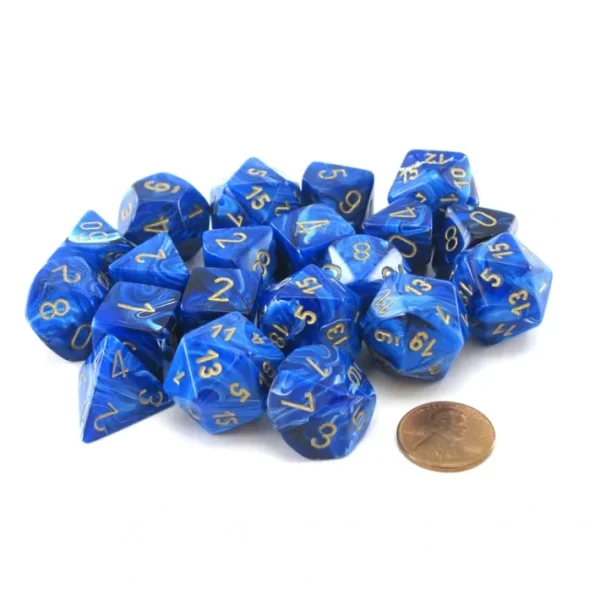 Bag of 20 Vortex Polyhedral Dice - Blue with Gold Numbers - Your Source for Gaming Essentials Flash Sale