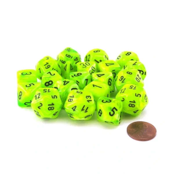 Bag of 20 Vortex Polyhedral Dice- Bright Green with Black Numbers - Your Source for Gaming Essentials Cheap