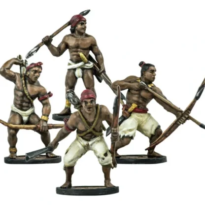 Tabletop Miniatures | Blood & Plunder Native American African Warriors Unit (4) Unpainted Metal Minis - Your Source for Gaming Essentials